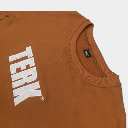 WHITE TERK SADDLE CREWNECK WITH EMBROIDERED LOGO