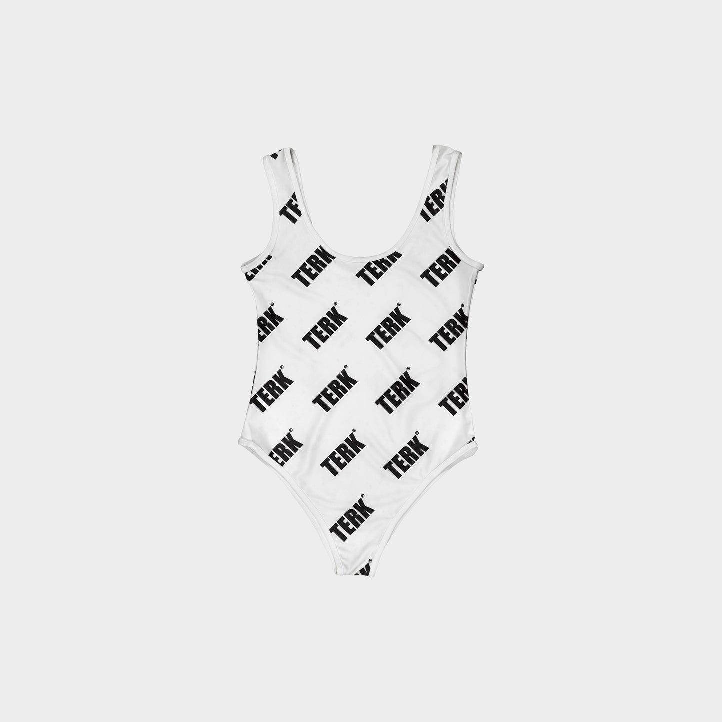 White TERK Repeating logo Pattern One-Piece Swimsuit