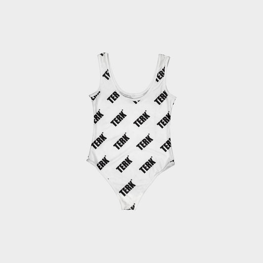 White TERK Repeating logo Pattern One-Piece Swimsuit