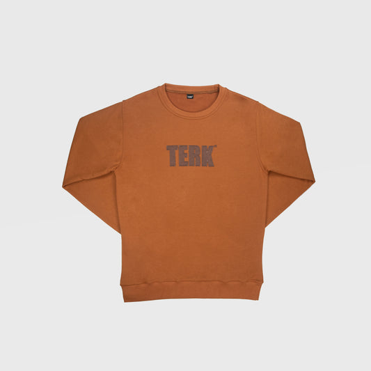 BROWN TERK SADDLE CREWNECK WITH EMBROIDERED LOGO