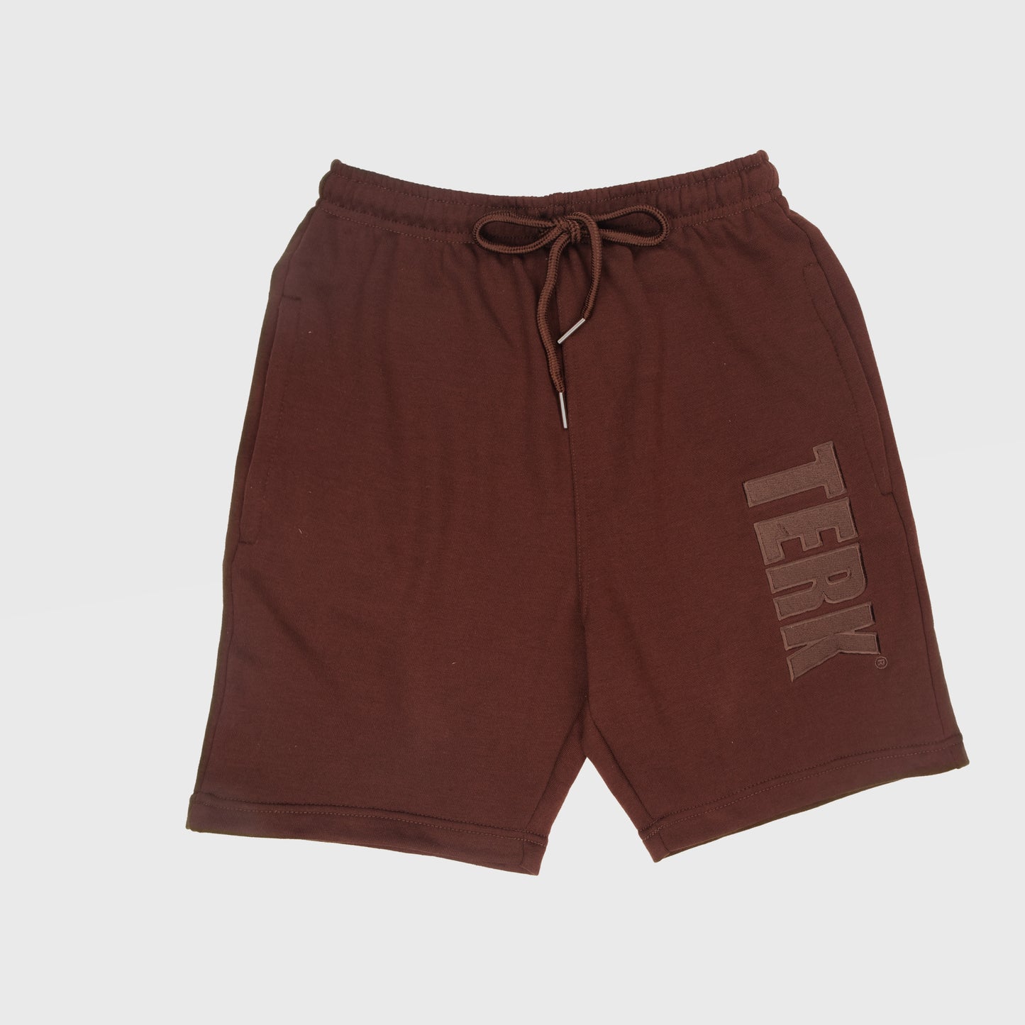 CHOCOLATE SOLID SWEAT SHORTS WITH BROWN TERK EMBROIDERED LOGO