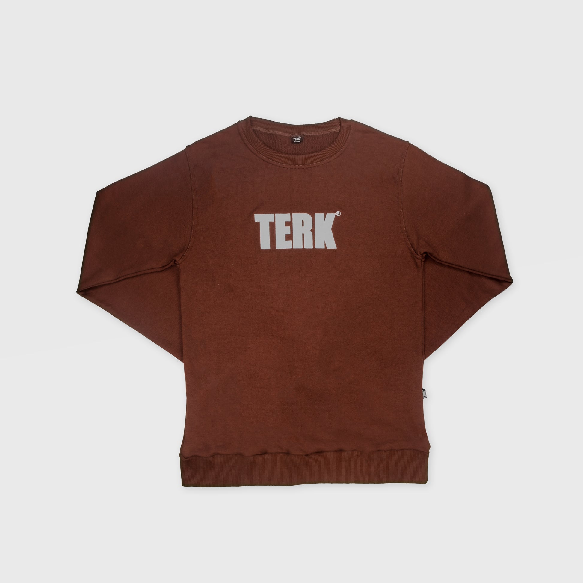 WHITE TERK CHOCOLATE CREWNECK WITH EMBROIDERED LOGO