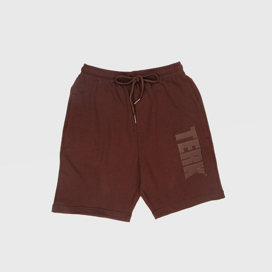 CHOCOLATE SOLID SWEAT SHORTS WITH BROWN TERK EMBROIDERED LOGO