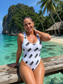 White TERK Repeating logo Pattern One-Piece Swimsuit