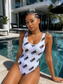 White TERK Repeating logo Pattern One-Piece Swimsuit